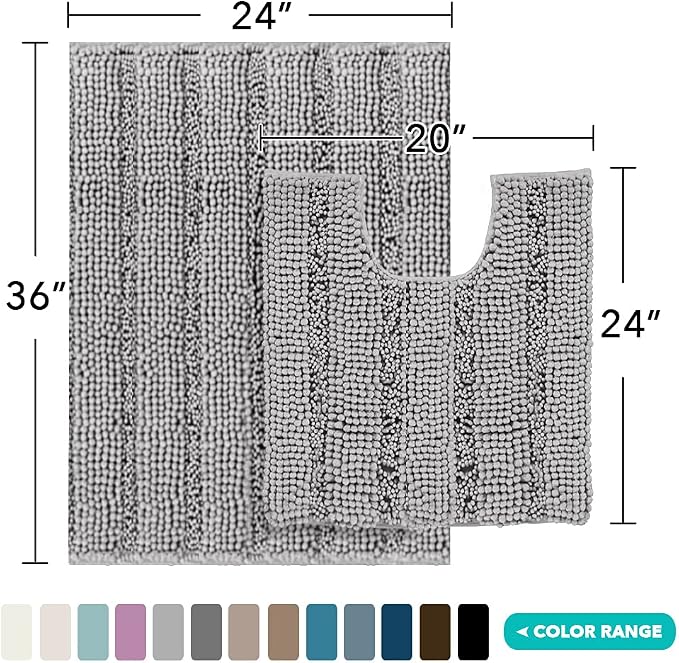Turquoize Chenille Bathroom Rugs Set Non-Slip Bath Mats - Image 2