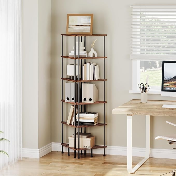 HOOBRO Corner Shelf Stand, Industrial 6-Tier Wall Corner Bookshelf - Image 4