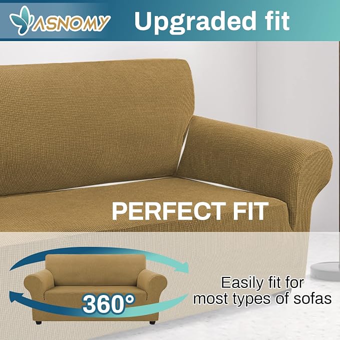 Asnomy Sofa Covers for 2 Cushion Couch Stretch loveseat Covers Slipcovers - Image 5