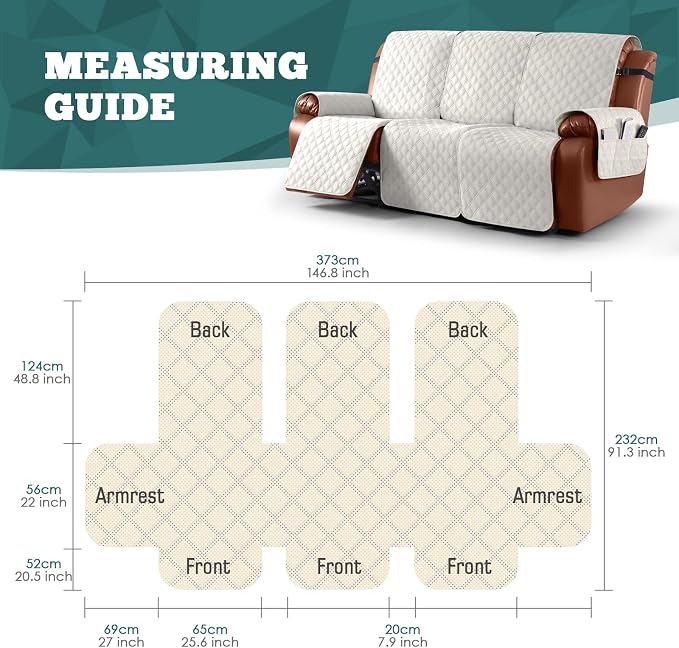 Ruaozz Waterproof Recliner Couch Covers, Sofa Slipcovers Washable 1-Piece - Image 2