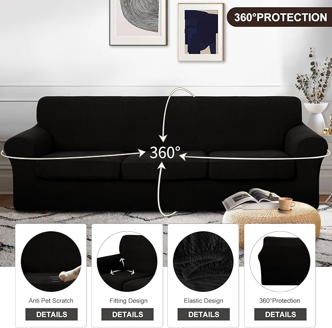 U-NICE HOME 4 Pieces Oversized Stretch Couch Cover Sofa Cover Washable Slipcover - Image 4