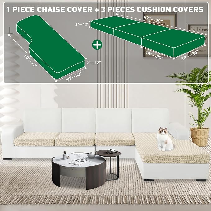 MAXIJIN Couch Cushion Covers for Sectional Sofa, Stretch Sofa Cushion Cover - Image 2