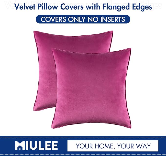 MIULEE Hot Pink Velvet Throw Pillow Covers 16x16 Soft Decorative Solid Square - Image 7