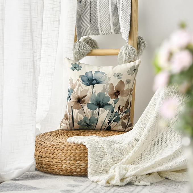 AVOIN colorlife Poppy Flowers Chinoiserie Spring Throw Pillow Cover, 18 x 18 - Image 5