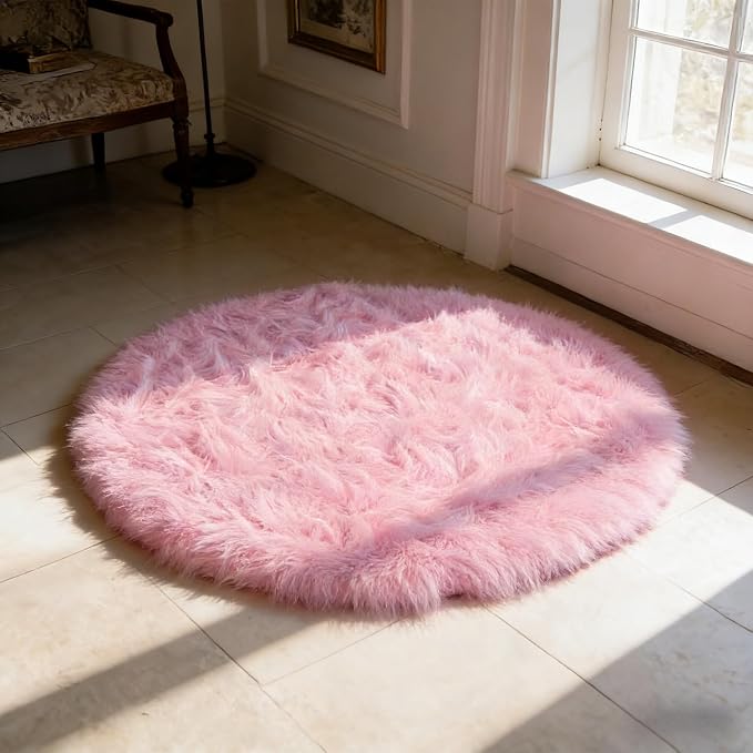 Ultra Soft Faux Fur Rug, Fluffy Shaggy 3ft Round Area Rug - Image 5
