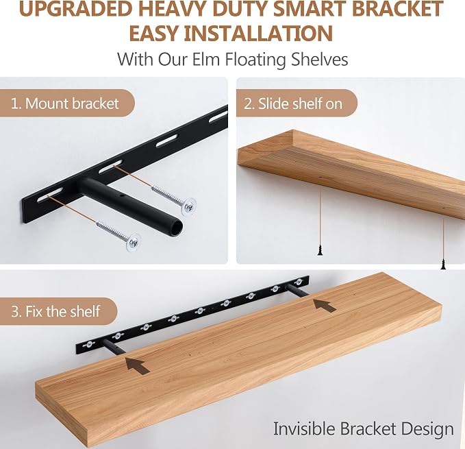 Floating Shelves, Deep USA-Sourced Rustic Elm Wood Wall Shelves - Image 4