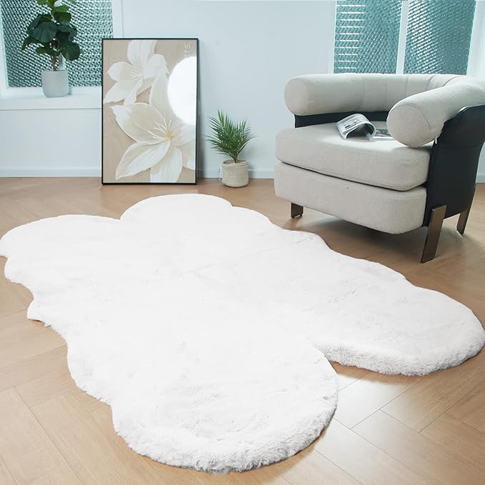 Latepis White Faux Fur Rugs for Bedroom, Area Rugs 4x6 Washable Fluffy Rug for by Latepis