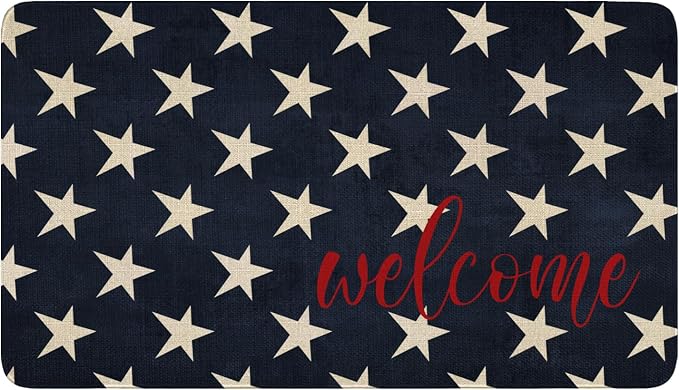 July 4th Door Mat, American Patriotic Memorial Day Blue Stars Indoor Outdoor by Xsinufn