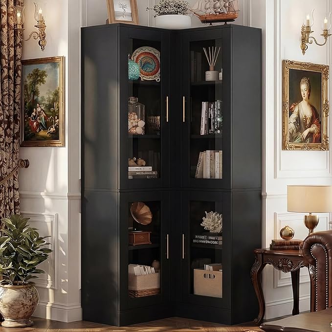 Armocity Corner Bookcase with Doors, 6-Tier Corner Book Shelf by Armocity