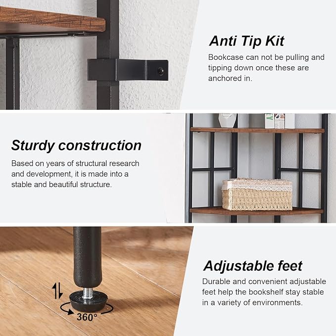 HOMISSUE Corner Shelf, 6 Tier Tall Narrow Bookshelf 76.9", Industrial Corner - Image 7