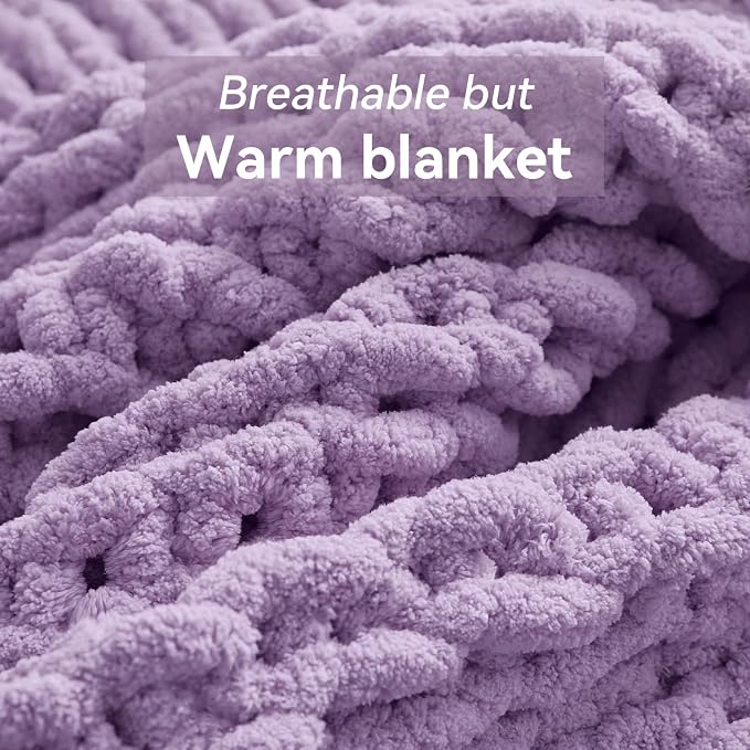 Negwoo Chunky Knit Throw Blanket, Handmade Light Purple Crochet Big Thick - Image 6