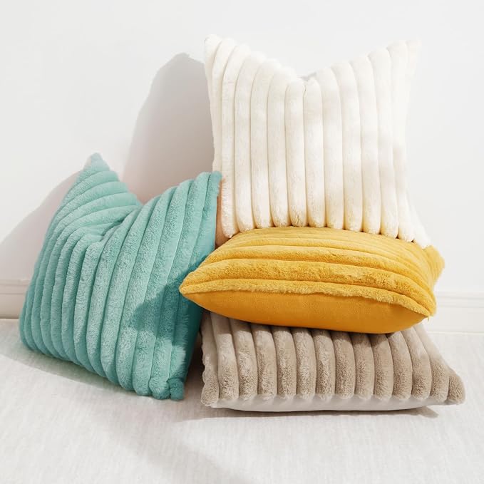 decorUhome Summer Cozy Faux Fur Throw Pillow Covers 22x22 Set of 2 Decorative - Image 5