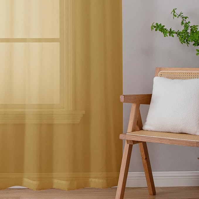 Chyhomenyc Gold Sheer Curtains 84 inches Long 2 Panels Set - Image 3