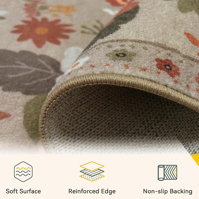 RELEANY Floral Nursery 9x12 Area Rugs Washable Print Boho Cute Carpet Non Slip - Image 3