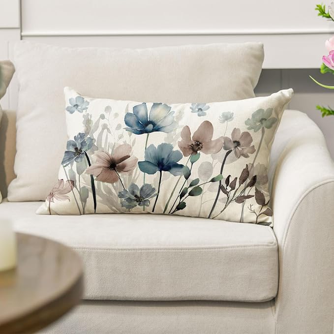 AVOIN colorlife Poppy Flowers Chinoiserie Spring Throw Pillow Cover, 12 x 20 - Image 5