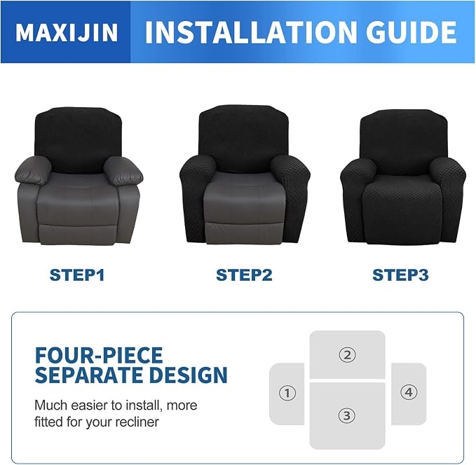 MAXIJIN Oversized Recliner Covers That Stay in Place 4 Pieces Stretch Large - Image 6