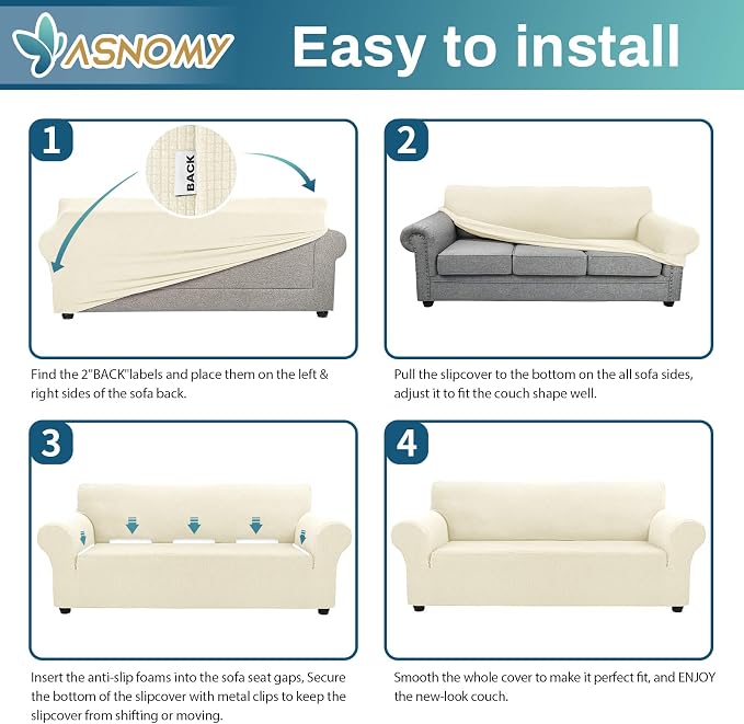 Asnomy Couch Covers for 3 Cushion Couch Stretch Sofa Covers Slipcovers - Image 7