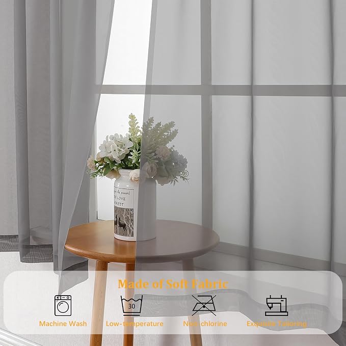 Gwine Charcoal Grey Valances for Windows, Small Light Filtering Rod Pocket Cafe - Image 8