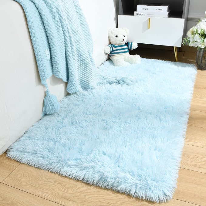 Merelax Fluffy Rug Shaggy Area Rug, Baby Blue 2x4 Area Rugs - Image 3