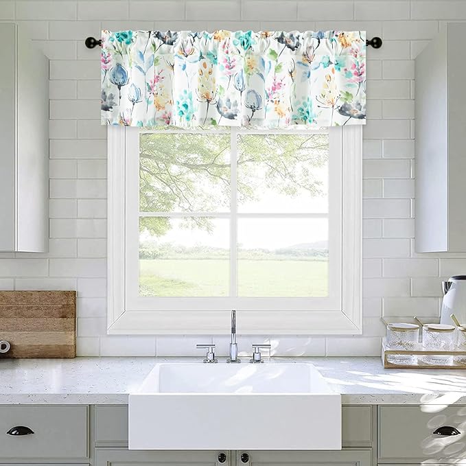 Leeva Colorful Print Valances for Kitchen Windows, Rod Pocket Farmhouse Style by Leeva