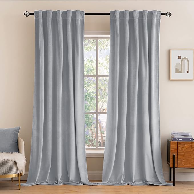 MIULEE Greyish White Velvet Curtains 108 inches Long 2 Panels by MIULEE