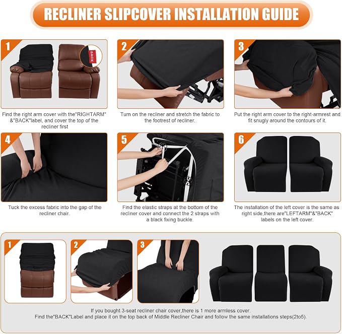 VANSOFY Recliner Cover, 3-Pieces Stretch Reclining Couch Covers - Image 6