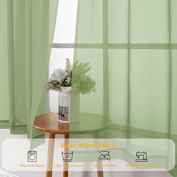 Gwine Light Green Sheer Curtains 63 Inch Length - Image 7