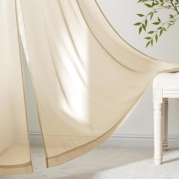MIULEE Cream Sheer Curtains 90 Inches Long, 4 Panels Set, Light Filtering Rod - Image 6