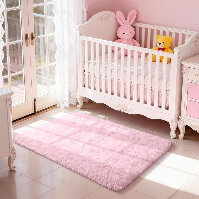 Merelax Soft Fluffy Rugs Pink Girls Bedroom Nursery Rug, 2x4 Small Shaggy - Image 3