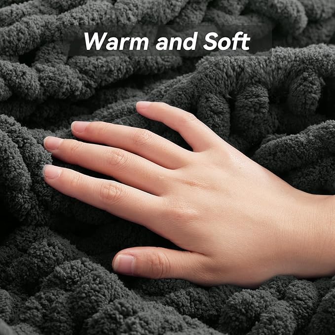 Negwoo Chunky Knit Throw Blanket, Handmade Dark Grey Crochet Big Thick Blanket - Image 7