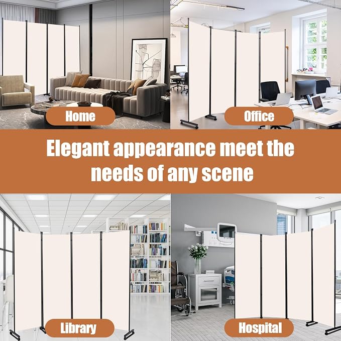 Room Divider Portable 88'' Partition Room Dividers/Wheel, 4 Panel Wall Divider - Image 7