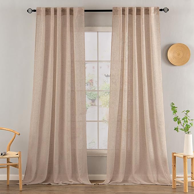 MIULEE Natural Beige Linen Curtains 90 Inch Long 2 Panels by MIULEE