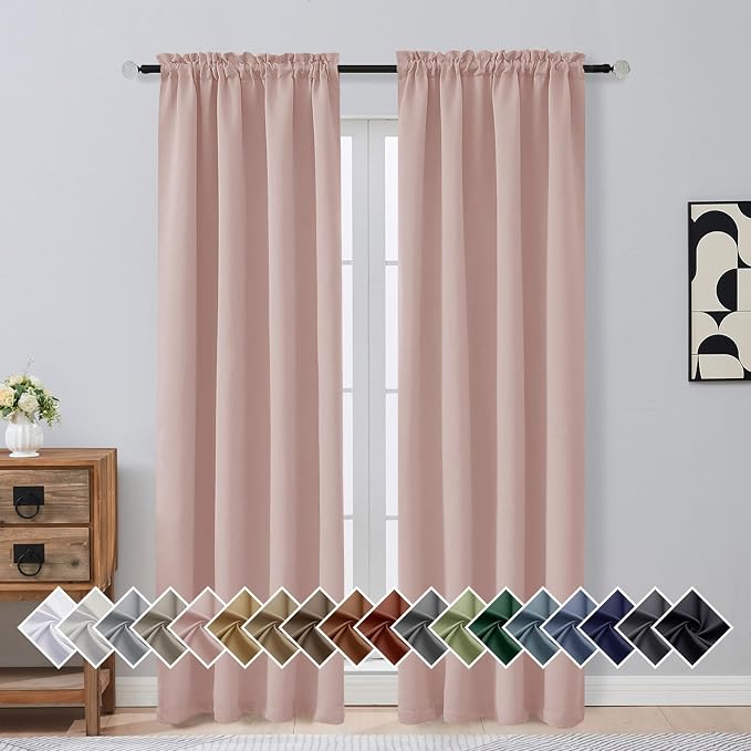 OVZME Blush Pink Blackout Curtains 2 Panels by OVZME