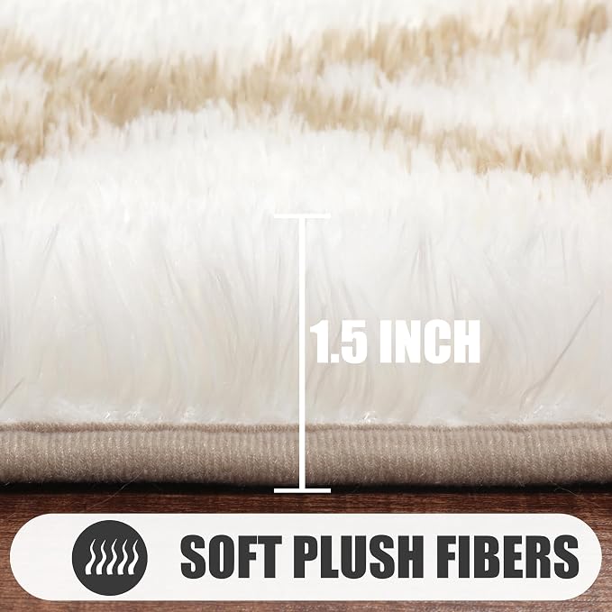 ONASAR 7x9 Area Rugs for Living Room Bedroom, Large Fluffy White and Beige - Image 2