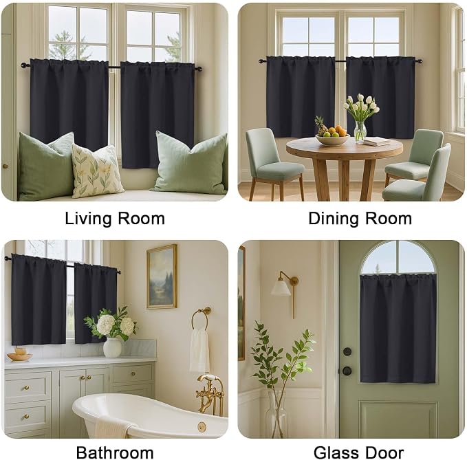 OVZME Black Blackout Curtains for Small Window Treatment, Light Blocking Short - Image 9
