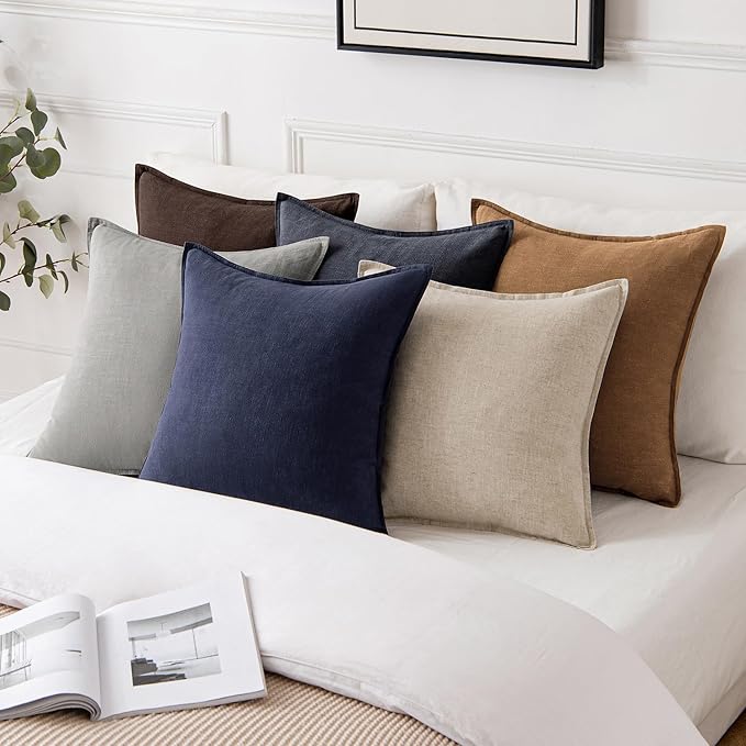 MIULEE Decorative Linen Euro Sham Pillow Covers 22x22 Inch Brown Boho Farmhouse - Image 5