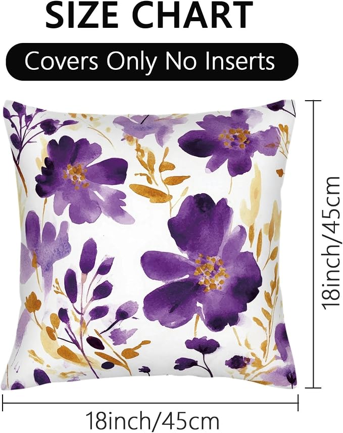 Purple Gold Watercolor Floral Throw Pillow Covers 18x18 Set of 2, Boho Gold - Image 7