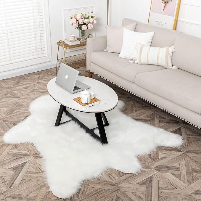Faux White Bear Rug Faux Cowhide Carpet Animal Print Area Rug Faux Sheepskin - Image 4