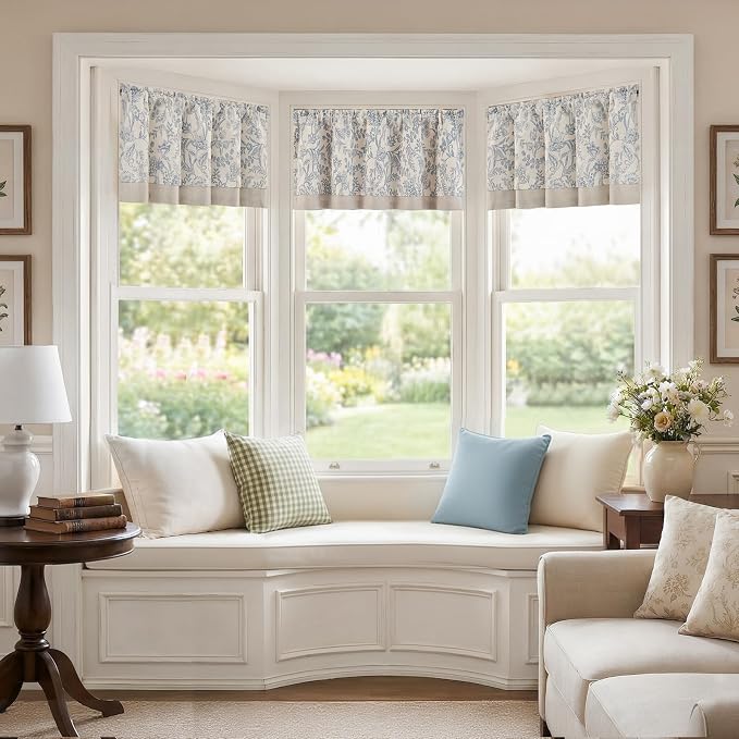 jinchan Linen Valance Curtain Farmhouse Floral Printed Small Window Curtain - Image 5