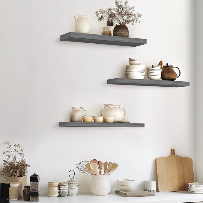 BAYKA Grey Floating Shelves for Wall, 22.5 inches Wall Mounted Rustic Wood - Image 2