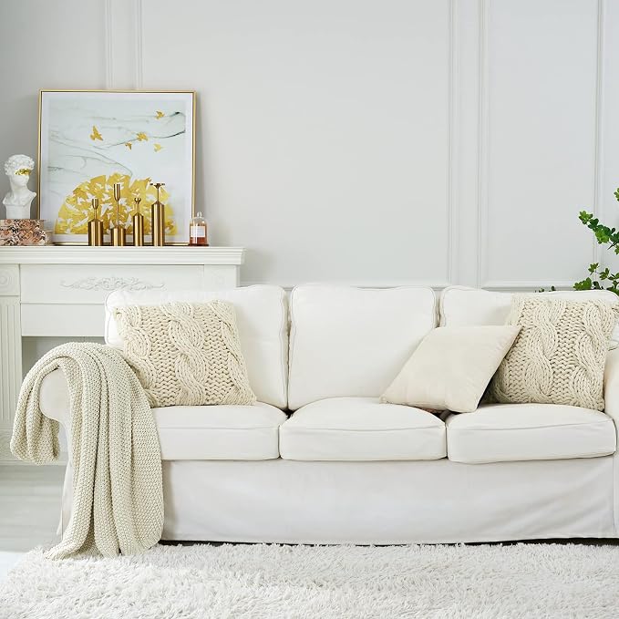 Chunky Cable Knit Throw Blanket Lightweight Cream 100% Organic Cotton Blanket - Image 2