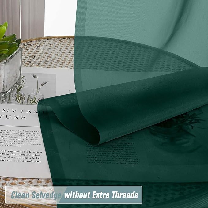 Green Small Sheer Curtains 2 Panels Set, Kitchen Curtains 36 Inch Length - Image 5