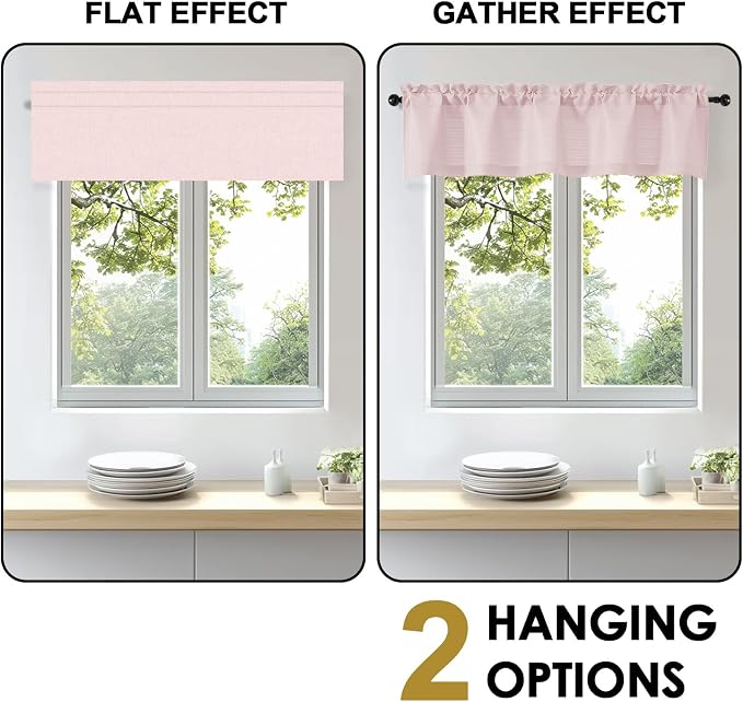 OWENIE Bob Valance Curtains 18 Inch Length 1 Piece, Faux Linen Slub Solid Blush - Image 6