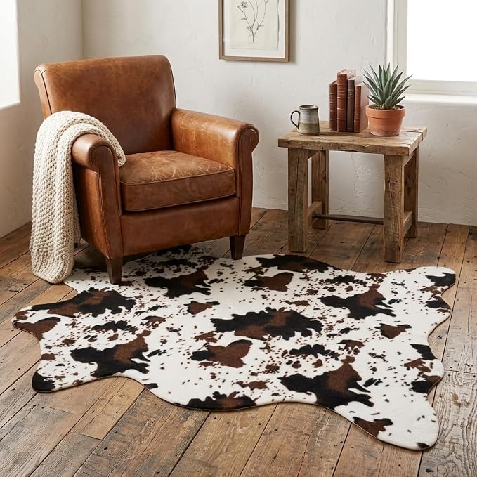MustMat Brown Faux Cowhide Rug Western Cowboy Cow Print Fur Skin Area Carpet by MustMat