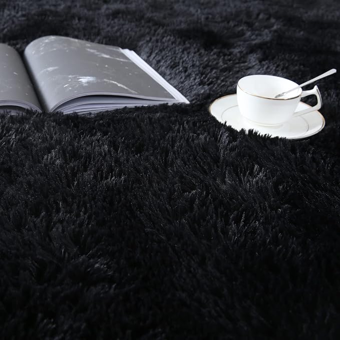 Black Area Rug for Living Room: 5x8 Black Fluffy Area Rugs for Bedroom-Shag - Image 7