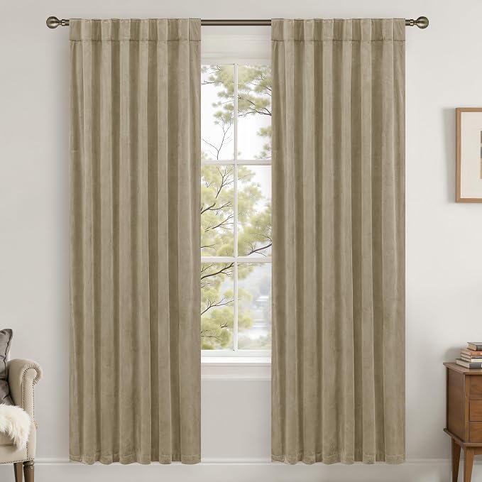 LAMIT Velvet Curtains 80 Inch for Bedroom, Dark Taupe Thick Thermal Insulated by LAMIT