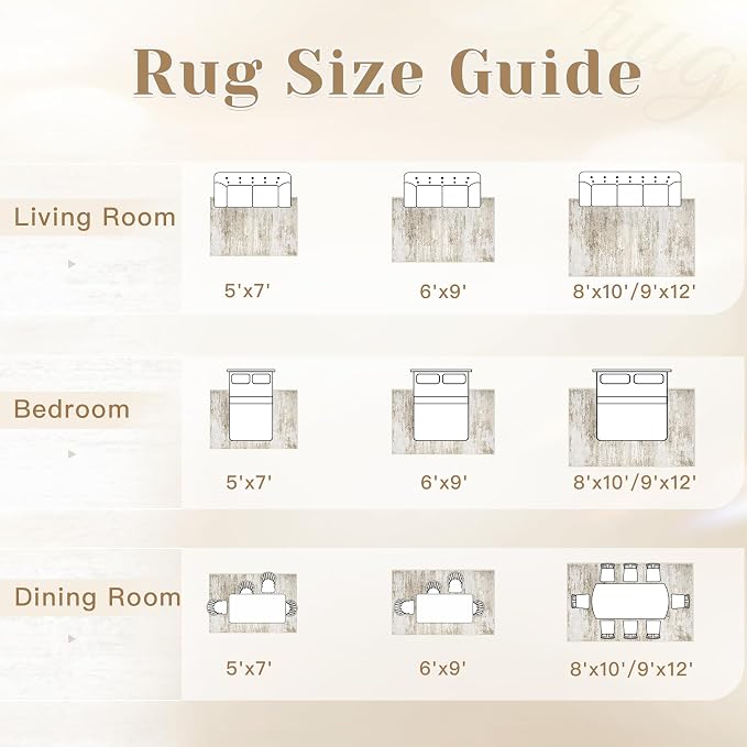 Washable Rug 9x12 Area Rugs for Living Room: Large Neutral Soft Rug Abstract - Image 9