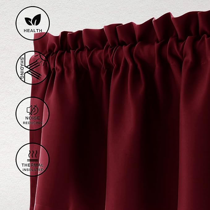 Hiasan Valance Curtains for Kitchen Blackout Thermal Insulated Solid Window - Image 2