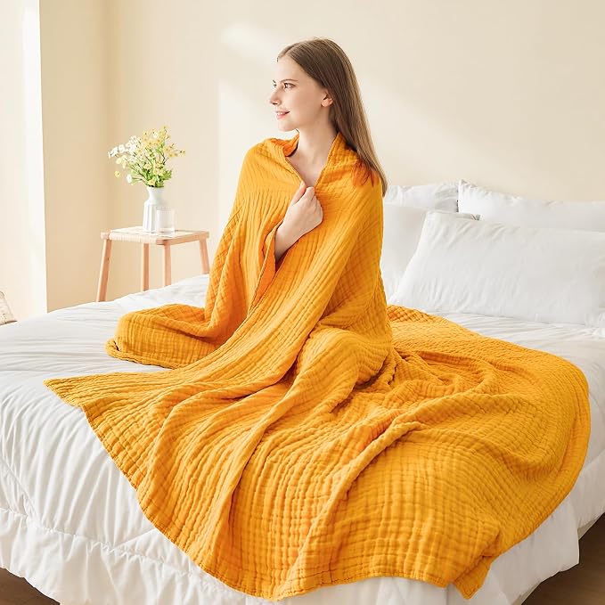 EMME Cotton Muslin King Blanket Bed Layering Breathable Gauze Blanket Soft - Image 5