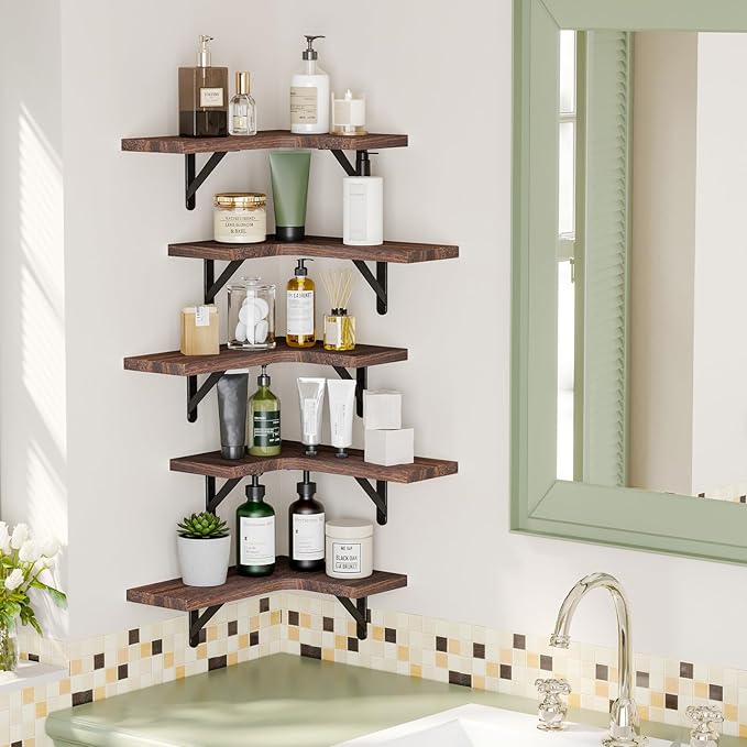 Fixwal Floating Shelves for Wall, Rustic Wood Wall Mounted Corner Shelf for - Image 4